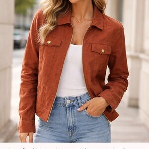 Rachel Zoe Size Large Brown Zip-Front Linen Jacket Top Heritage Business Casual